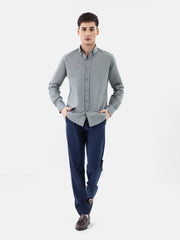 Olive Green Linen Blended Button Down Shirt