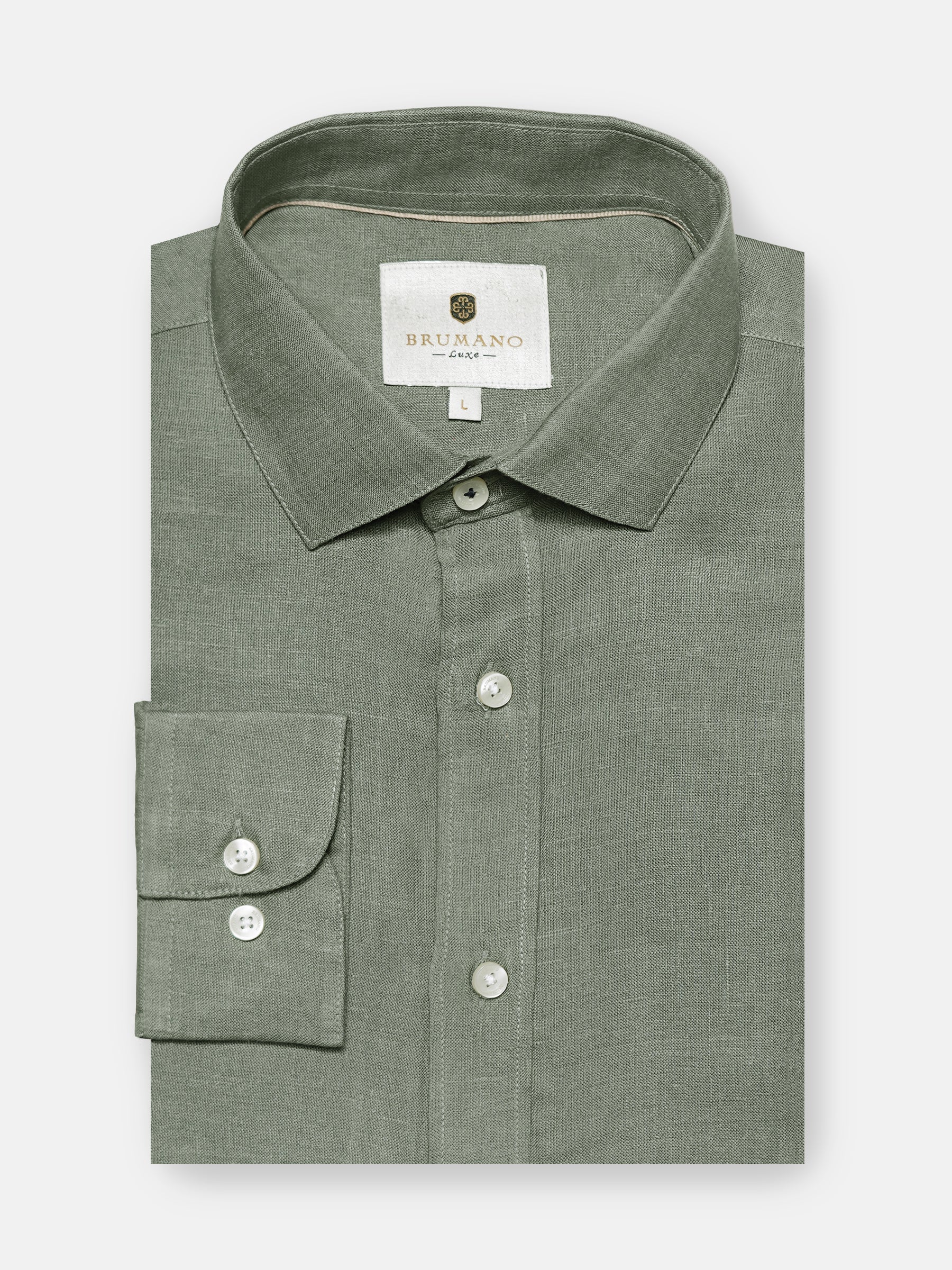Olive Green Linen Blended Formal Shirt - Exclusive