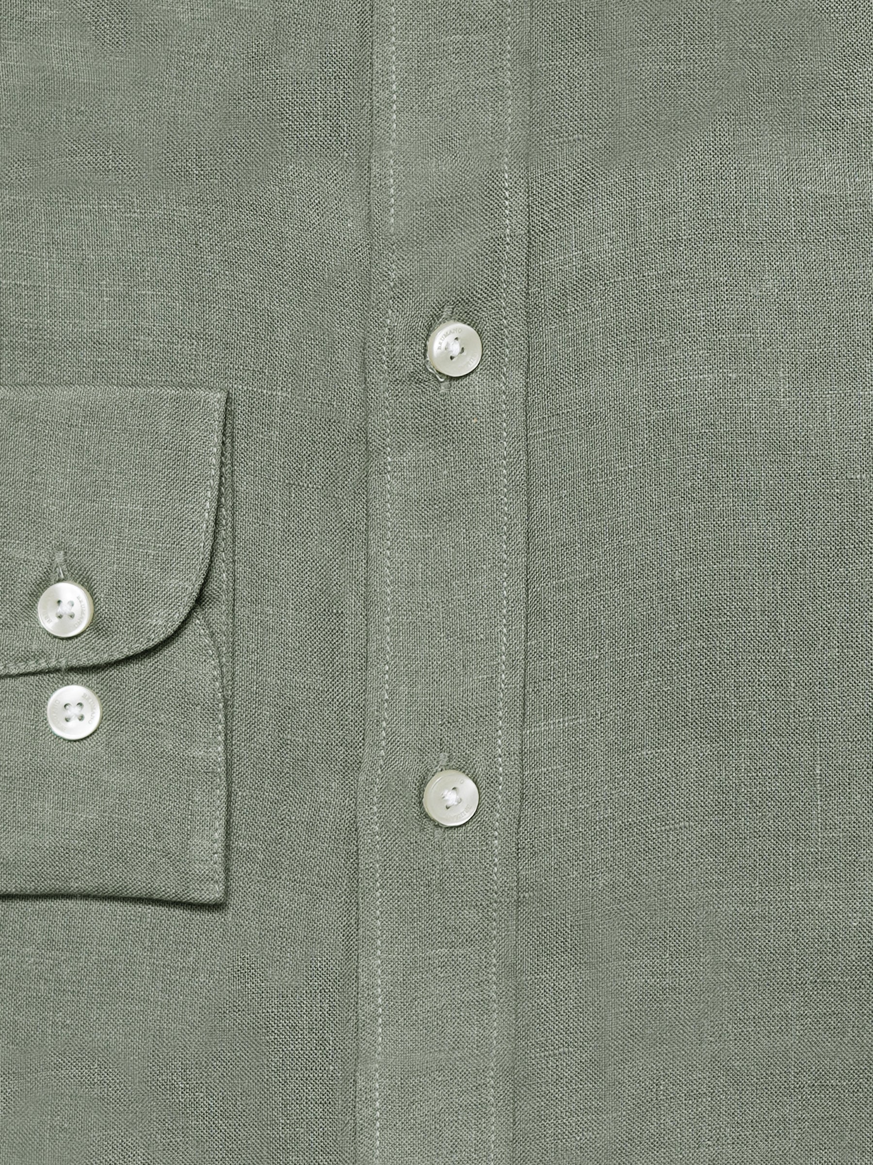 Olive Green Linen Blended Formal Shirt - Exclusive