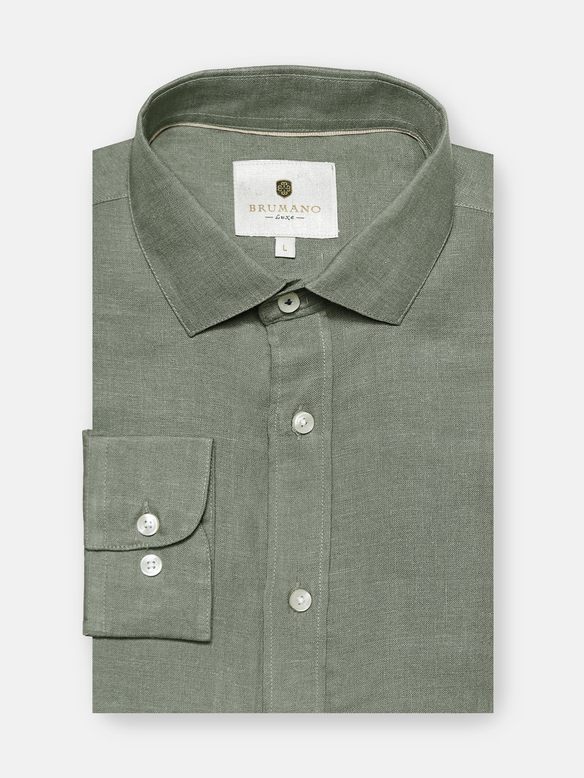 Olive Green Linen Blended Formal Shirt - Exclusive