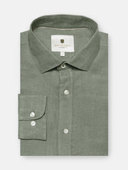 Olive Green Linen Blended Formal Shirt - Exclusive