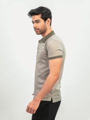 Olive Green Mercerized Pique Polo With Contrasting Collar
