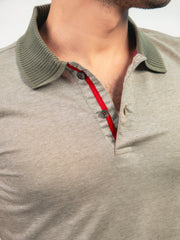 Olive Green Mercerized Pique Polo With Contrasting Collar
