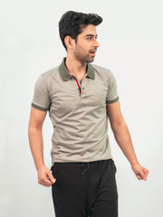 Olive Green Mercerized Pique Polo With Contrasting Collar