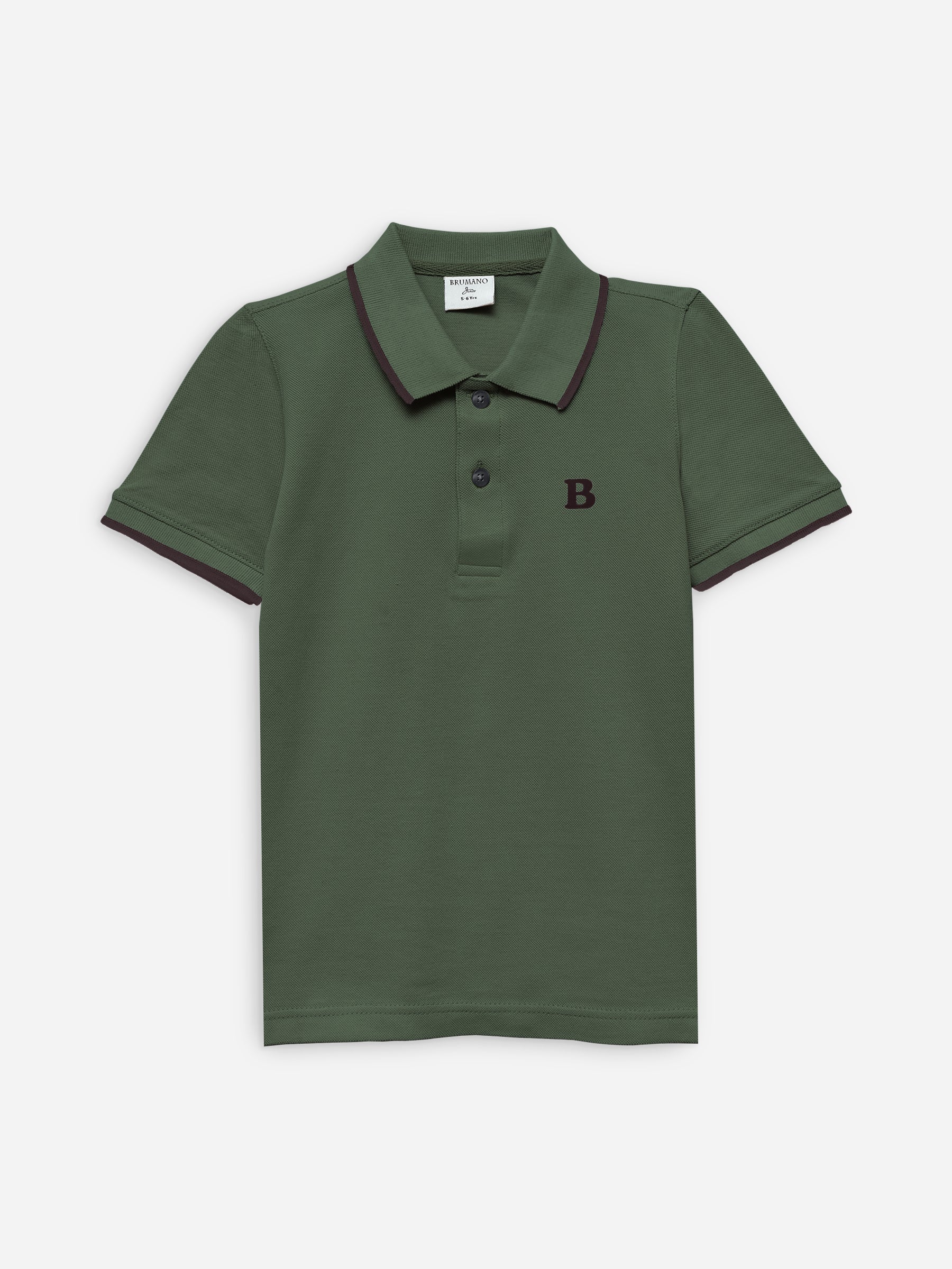 Olive Green Polo With Tipping Collar