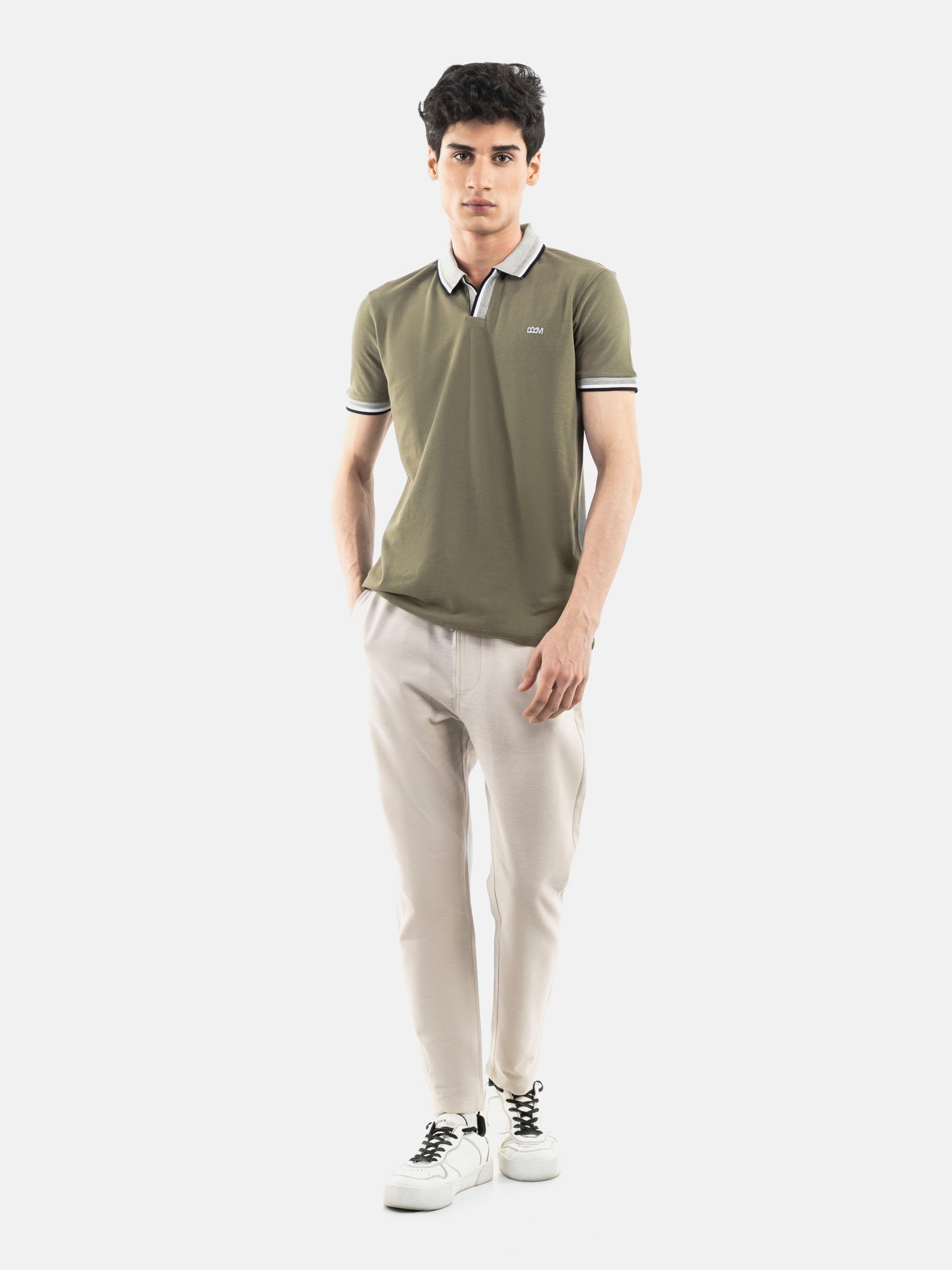 Olive Green Polo with Grey Sporty Collar