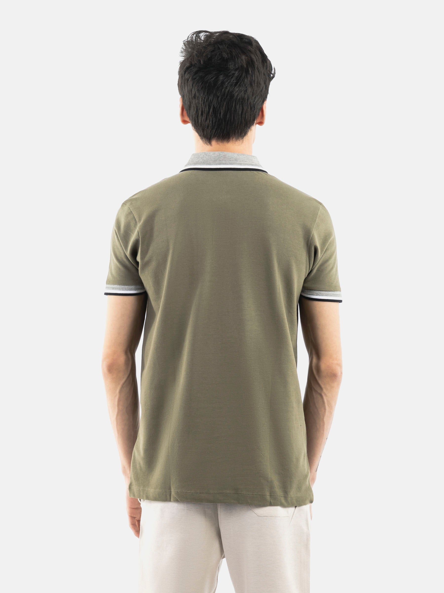 Olive Green Polo with Grey Sporty Collar