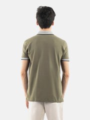 Olive Green Polo with Grey Sporty Collar