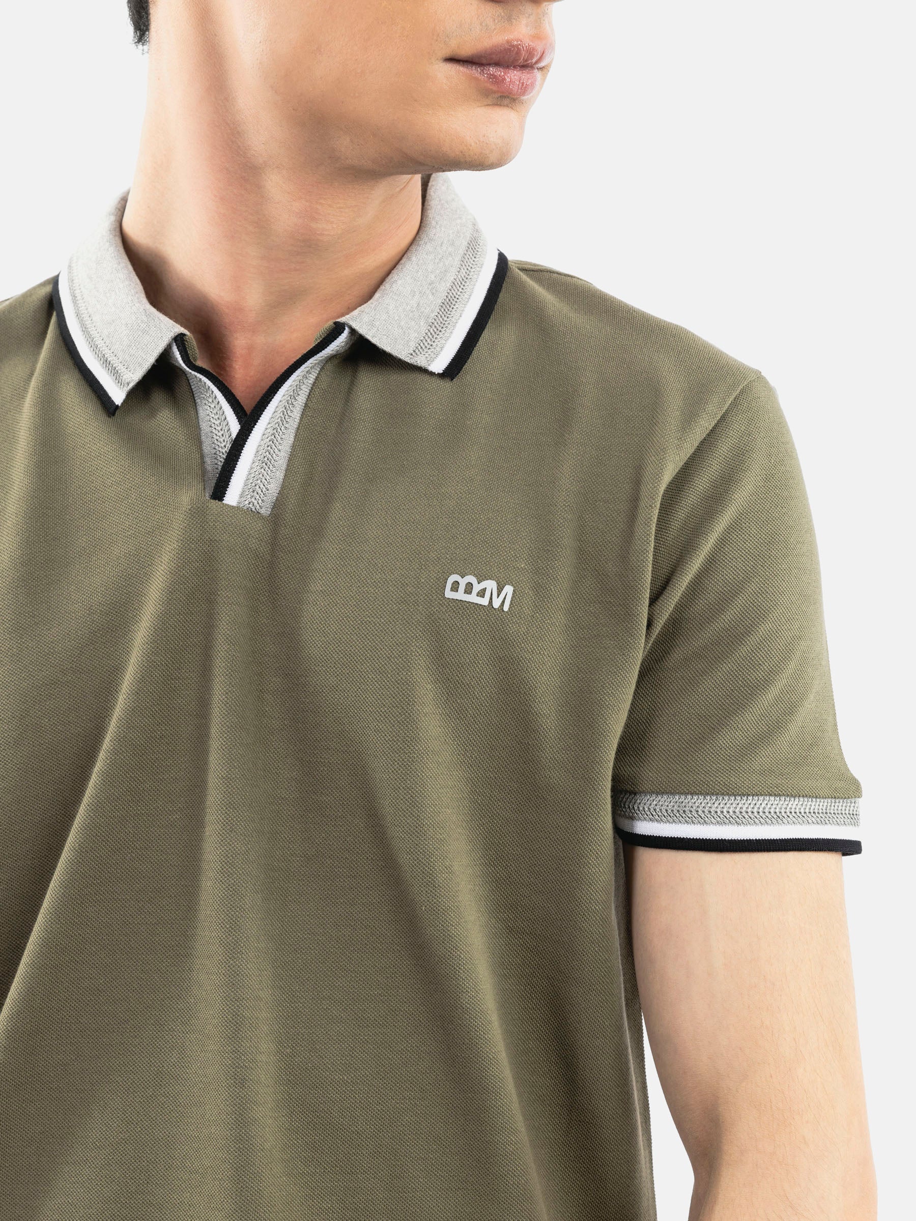 Olive Green Polo with Grey Sporty Collar