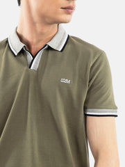 Olive Green Polo with Grey Sporty Collar