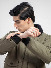 Olive Green Sherpa Collar Aviator Jacket