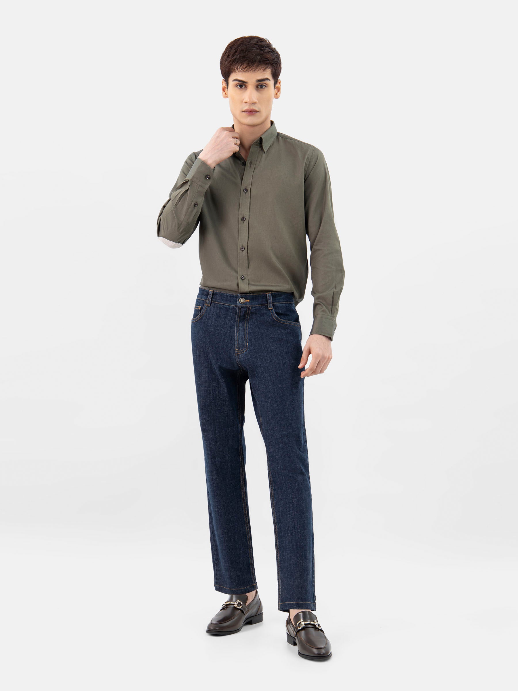 Olive Green Shirt With Beige Elbow Patch