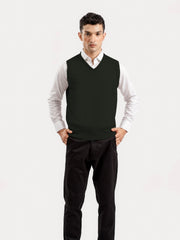 Olive Green Sleeveless V-Neck Sweater