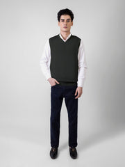 Olive Green Sleeveless V-Neck Sweater