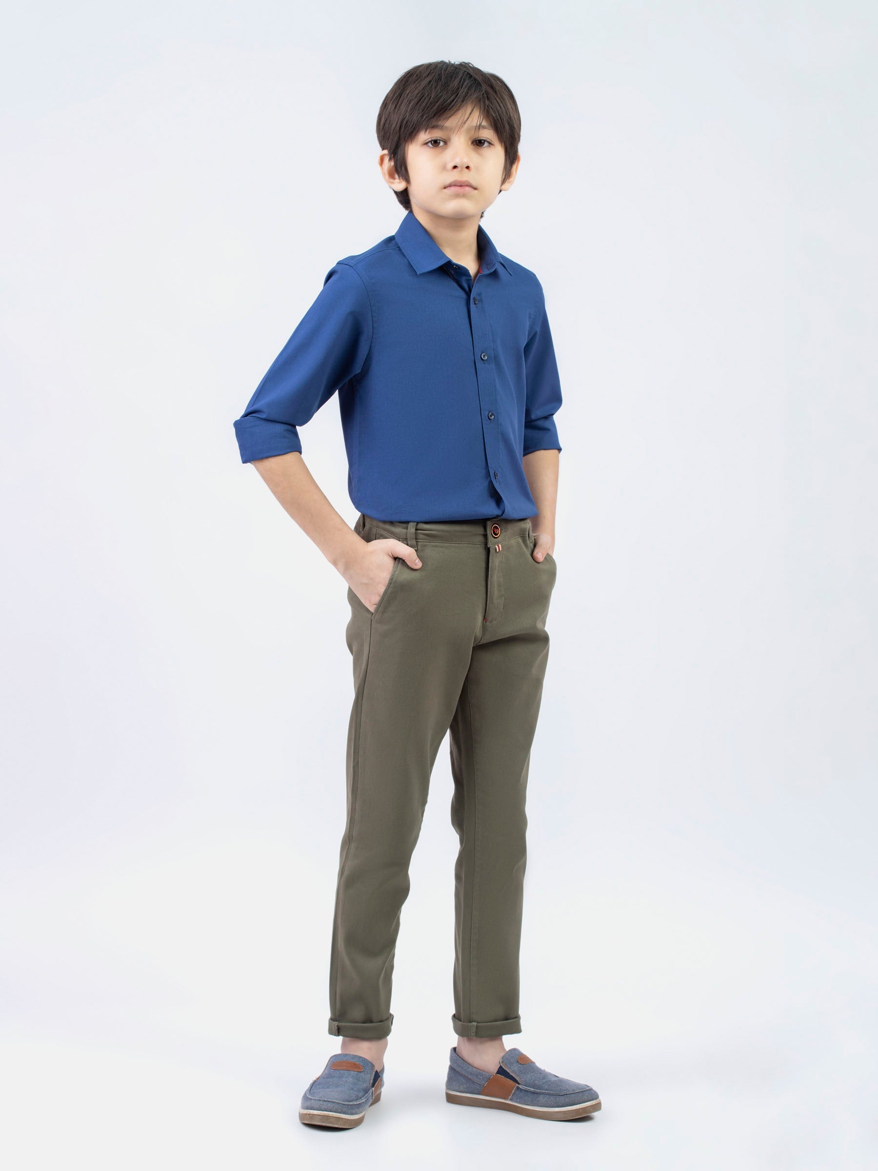 Olive Green Structured Casual Trouser