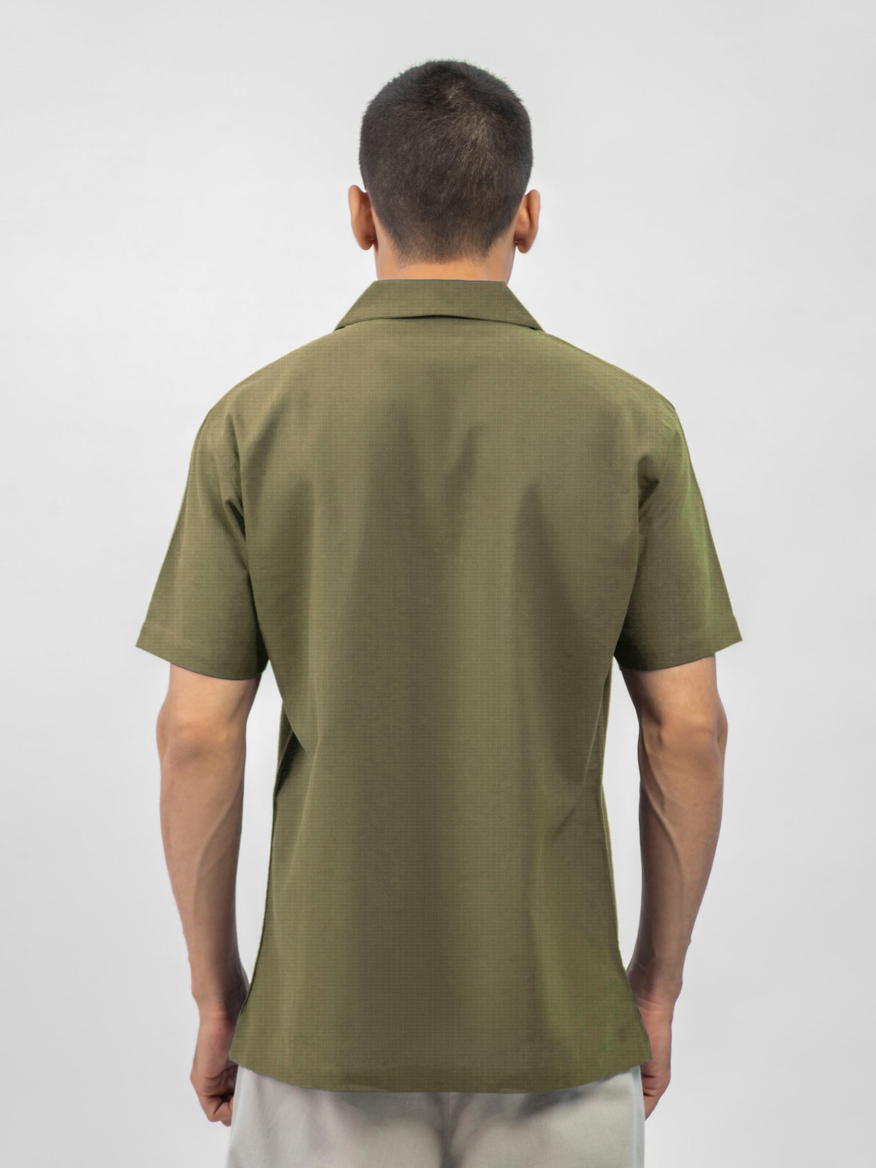 Olive Green Structured Cuban Collar