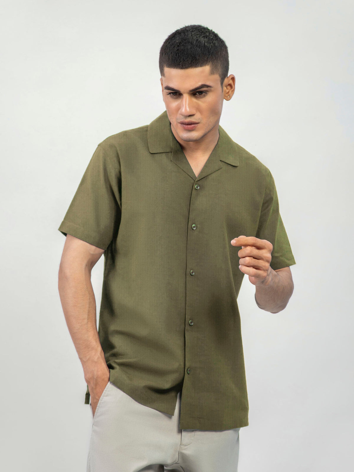 Olive Green Structured Cuban Collar