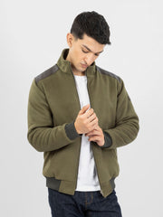 Olive Green Woolen Quilted Jacket