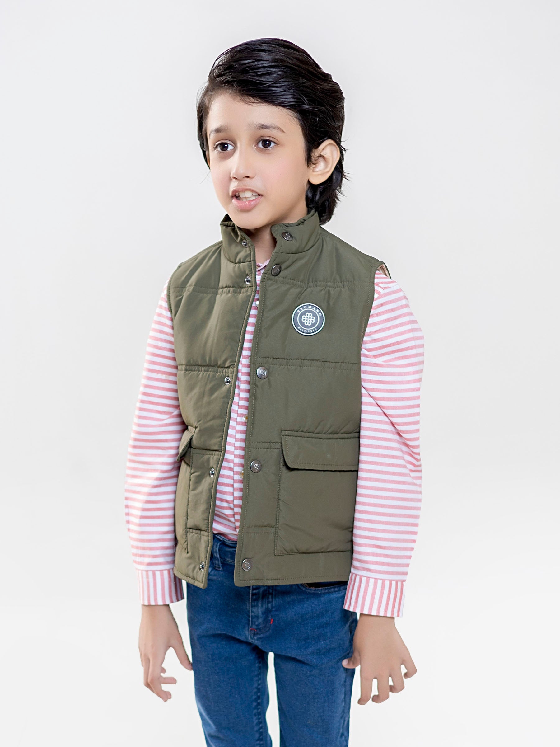 Olive Sleeveless Buttoned Casual Gilet