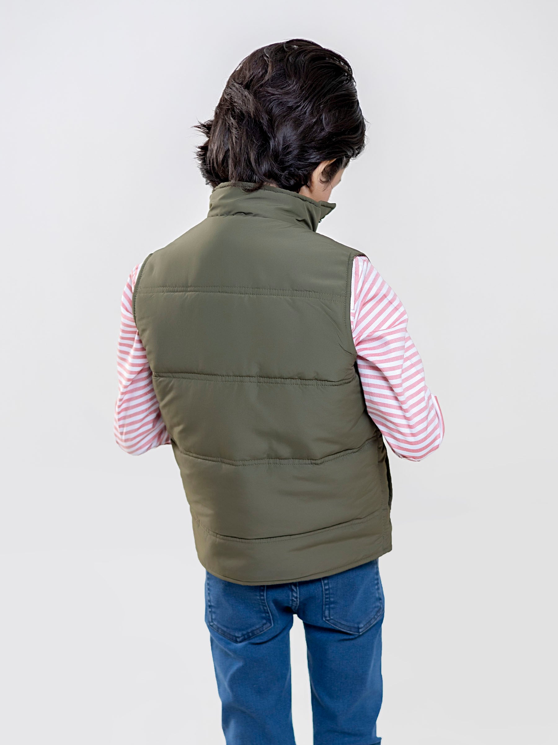 Olive Sleeveless Buttoned Casual Gilet