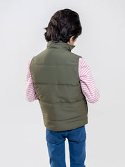 Olive Sleeveless Buttoned Casual Gilet
