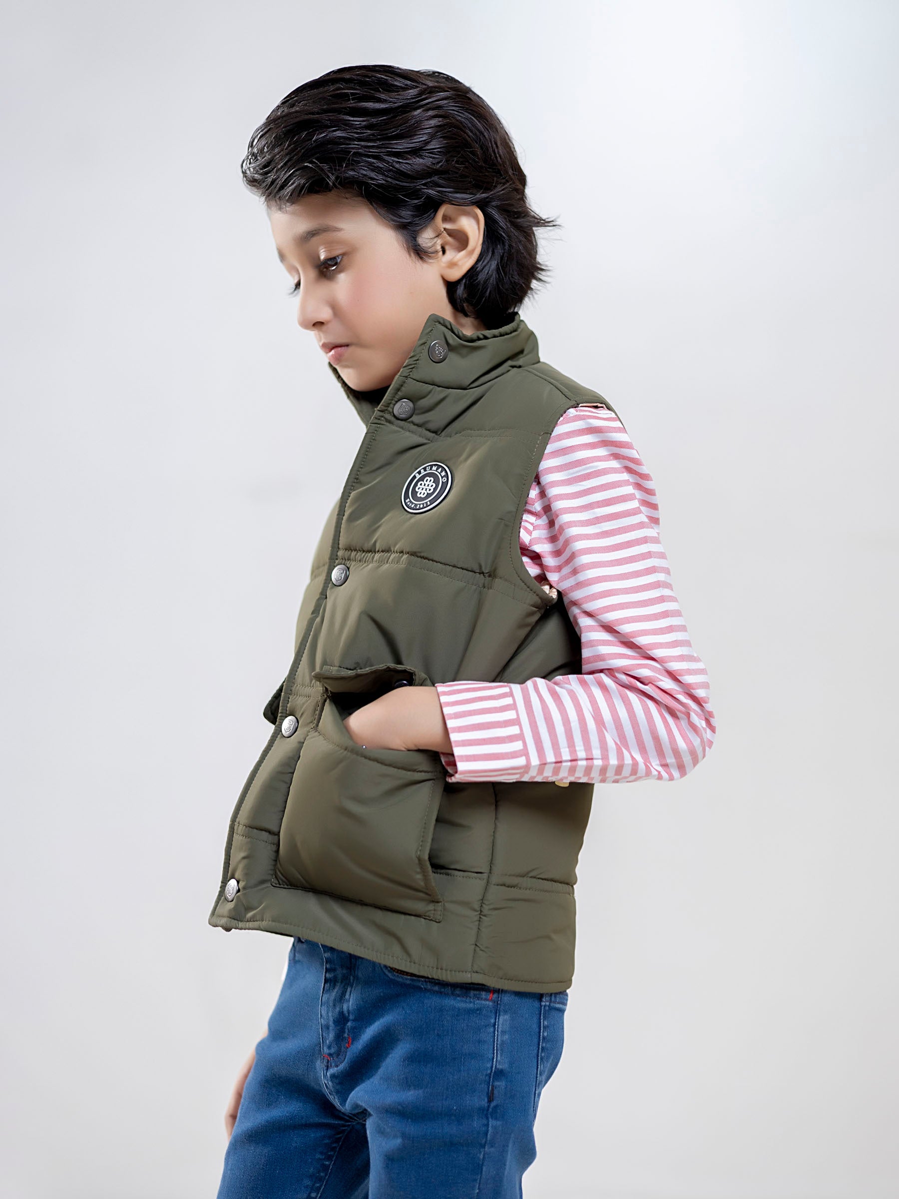 Olive Sleeveless Buttoned Casual Gilet