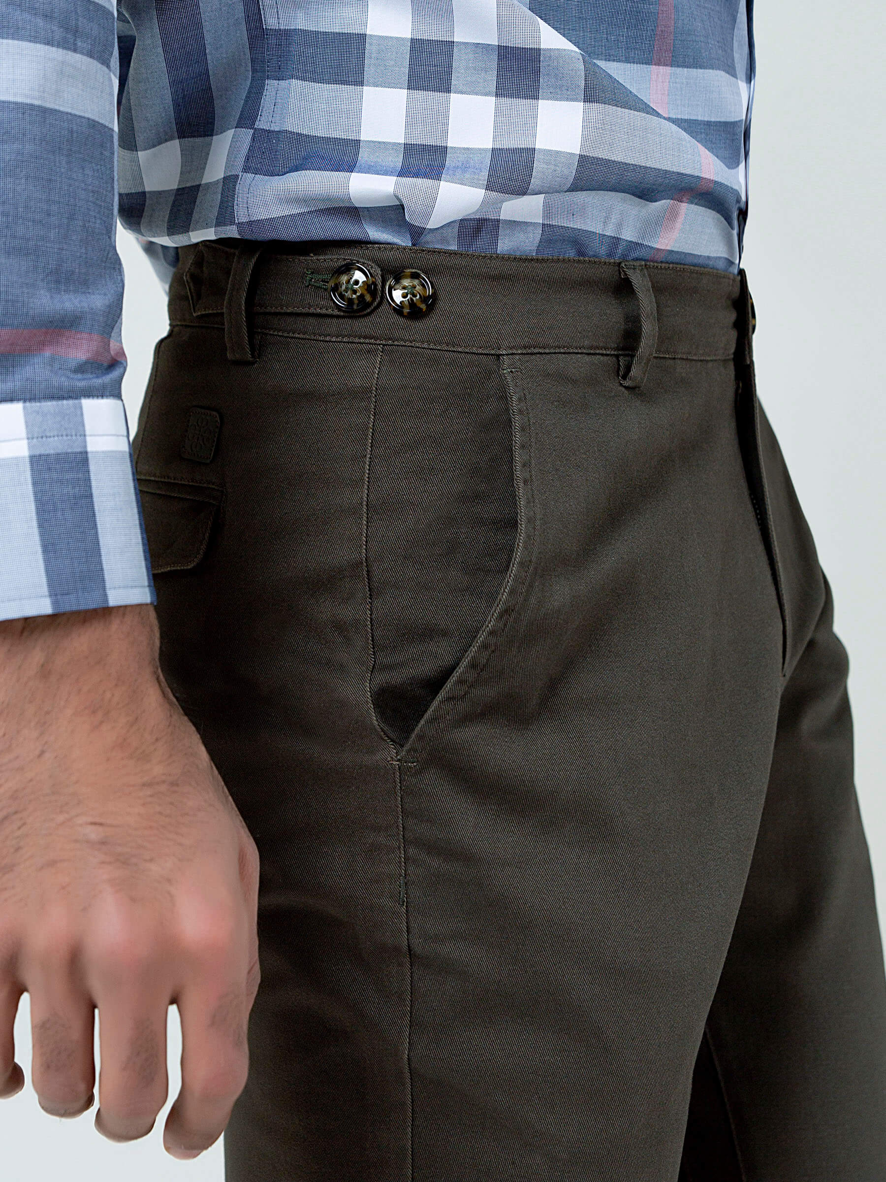 Olive Slimfit Chino With Gurkha Style Buttons