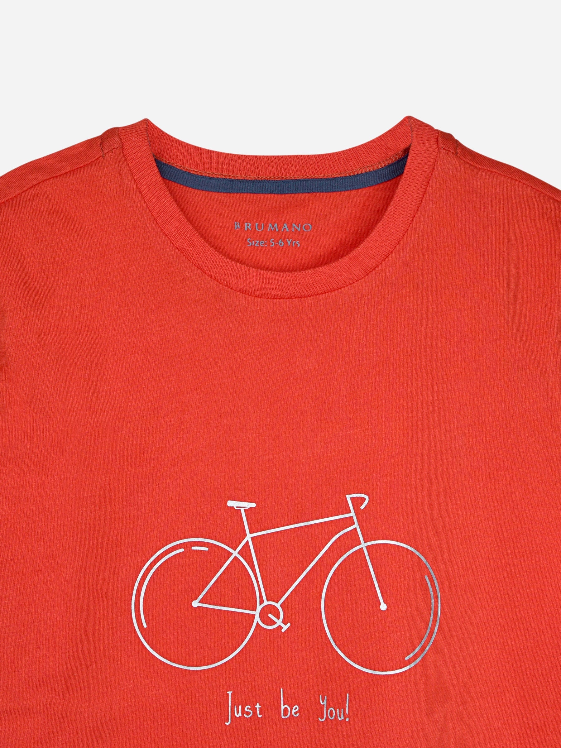 Orange Bicycle Printed Casual T-Shirt
