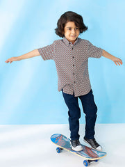 Orange & Black Geo Printed Casual Shirt