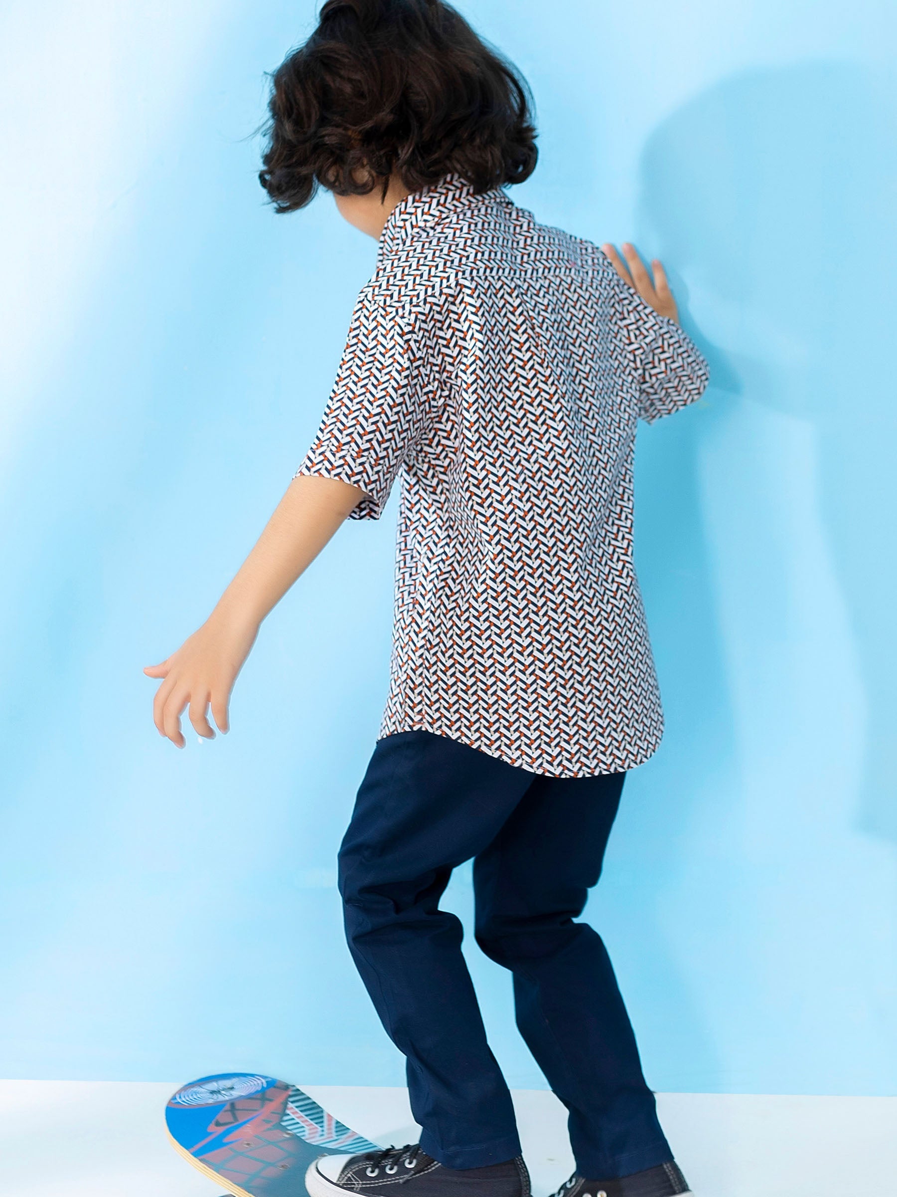 Orange & Black Geo Printed Casual Shirt
