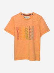 Orange Printed Short Sleeves Casual T-Shirt