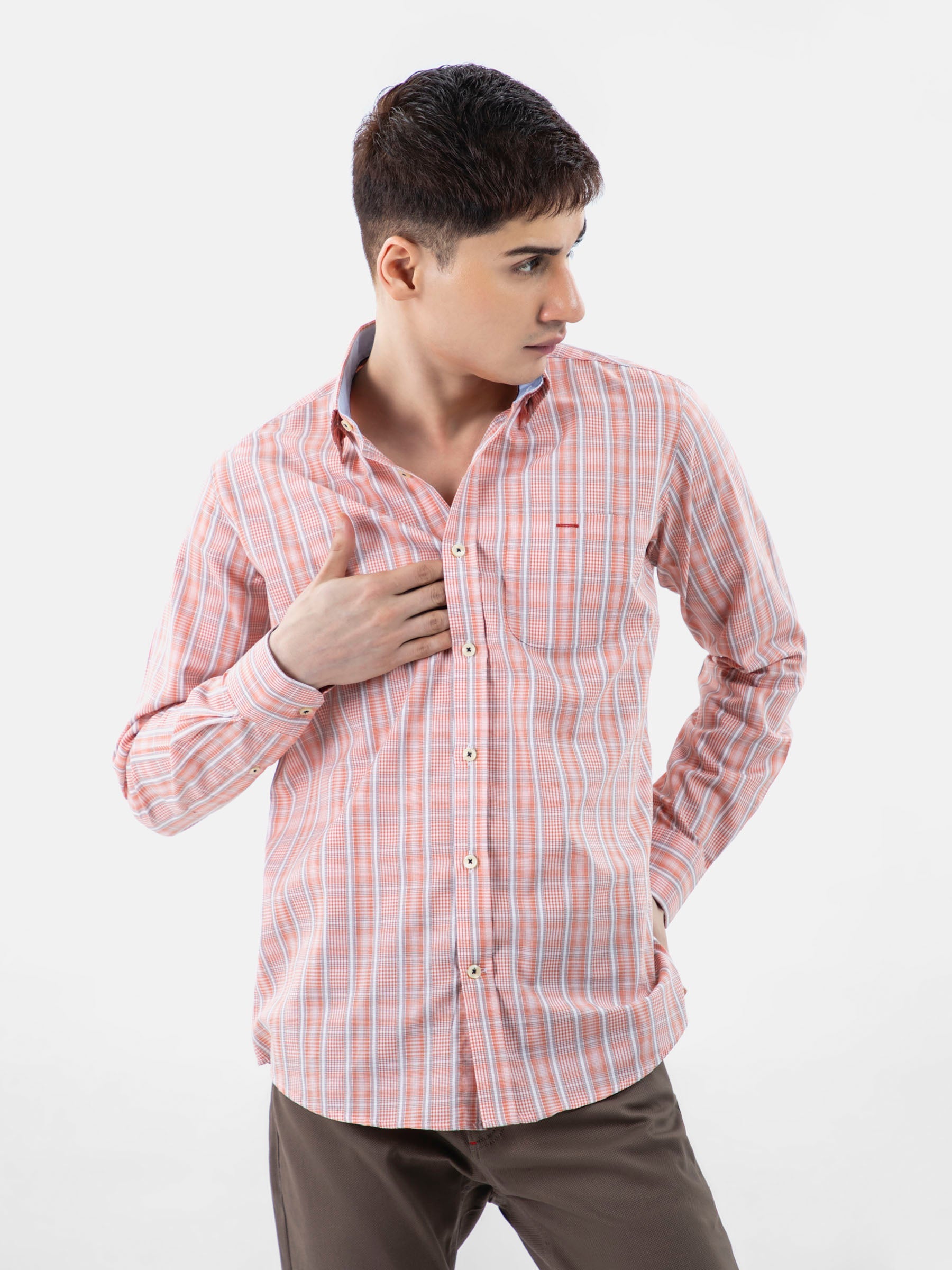 Orange Checkered Shirt With Collar Detailing