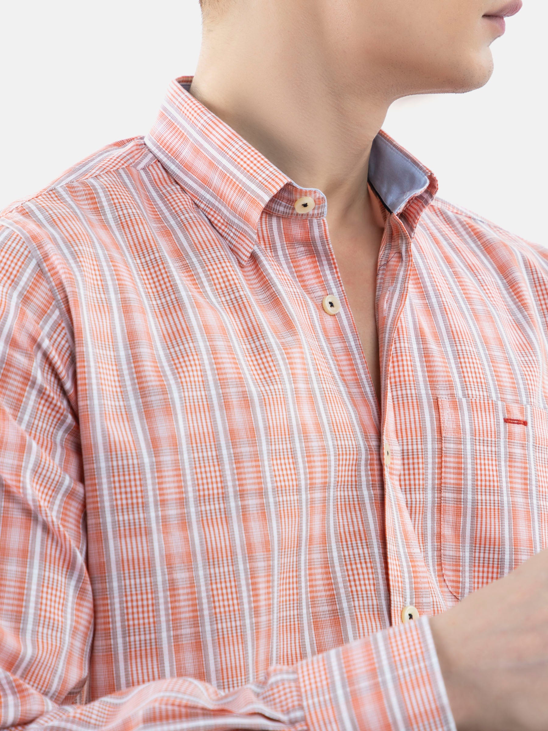 Orange Checkered Shirt With Collar Detailing