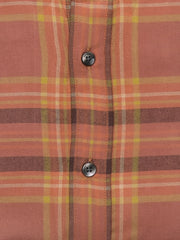 Orange Large Checkered Flannel Shirt With Button Down Collar