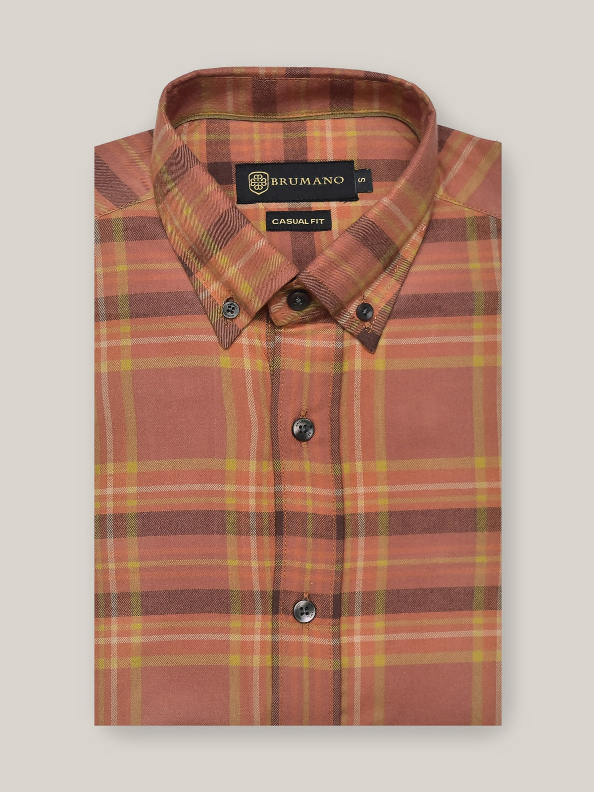 Orange Large Checkered Flannel Shirt With Button Down Collar