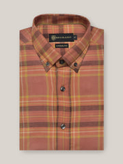 Orange Large Checkered Flannel Shirt With Button Down Collar