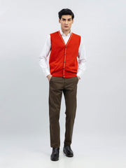 Orange Wool Blended Sleeveless Cardigan