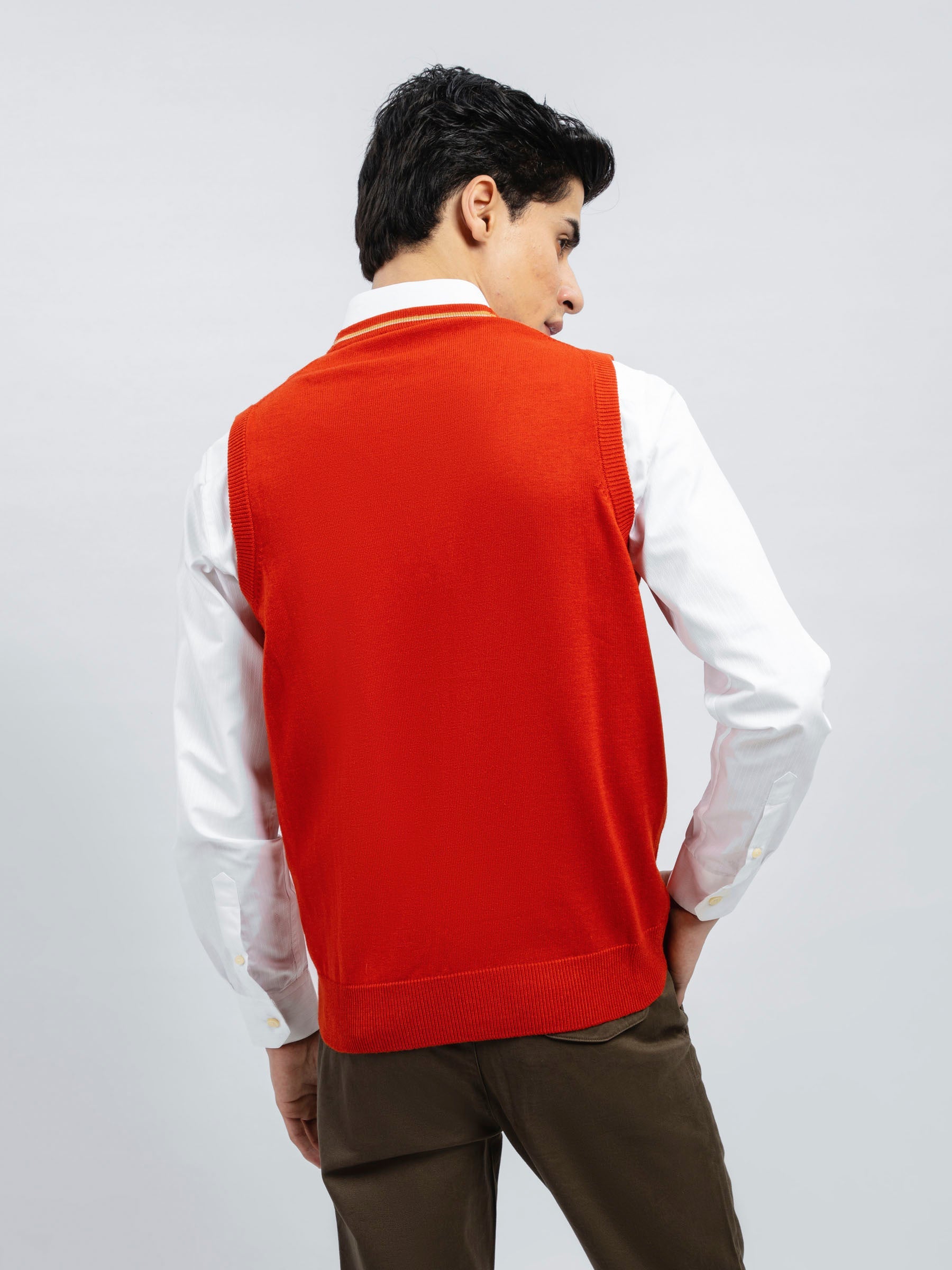 Orange Wool Blended Sleeveless Cardigan
