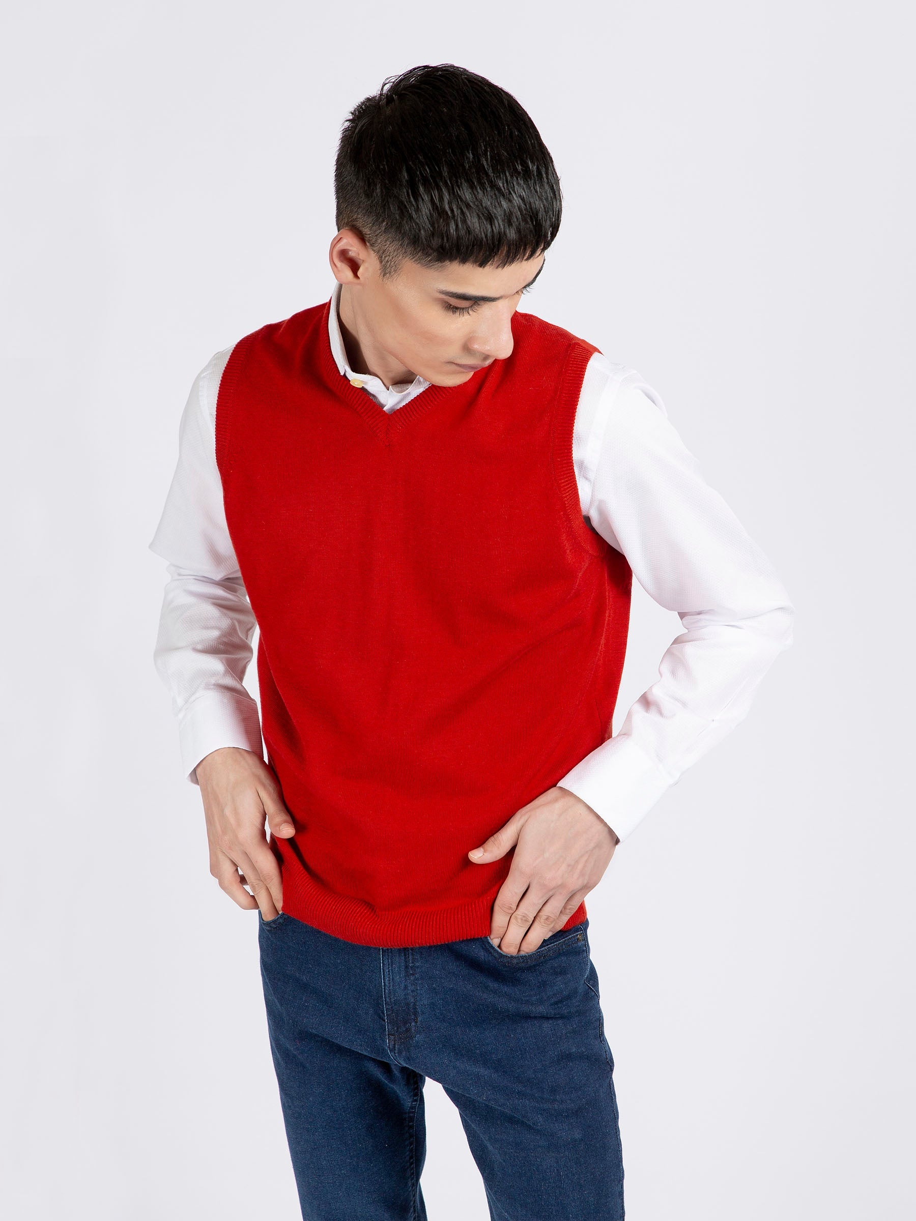 Orange Wool Blended Sleeveless Sweater