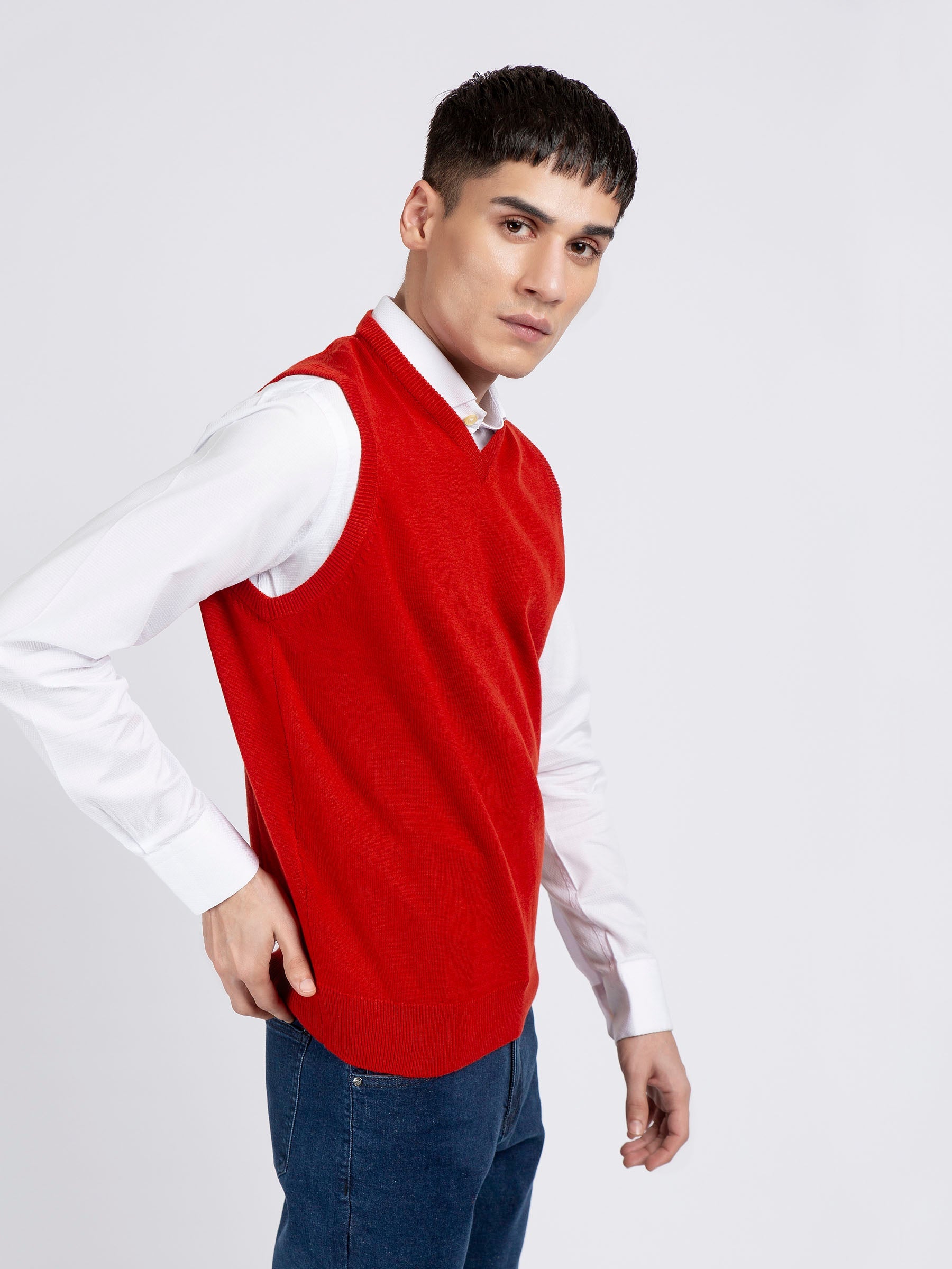Orange Wool Blended Sleeveless Sweater