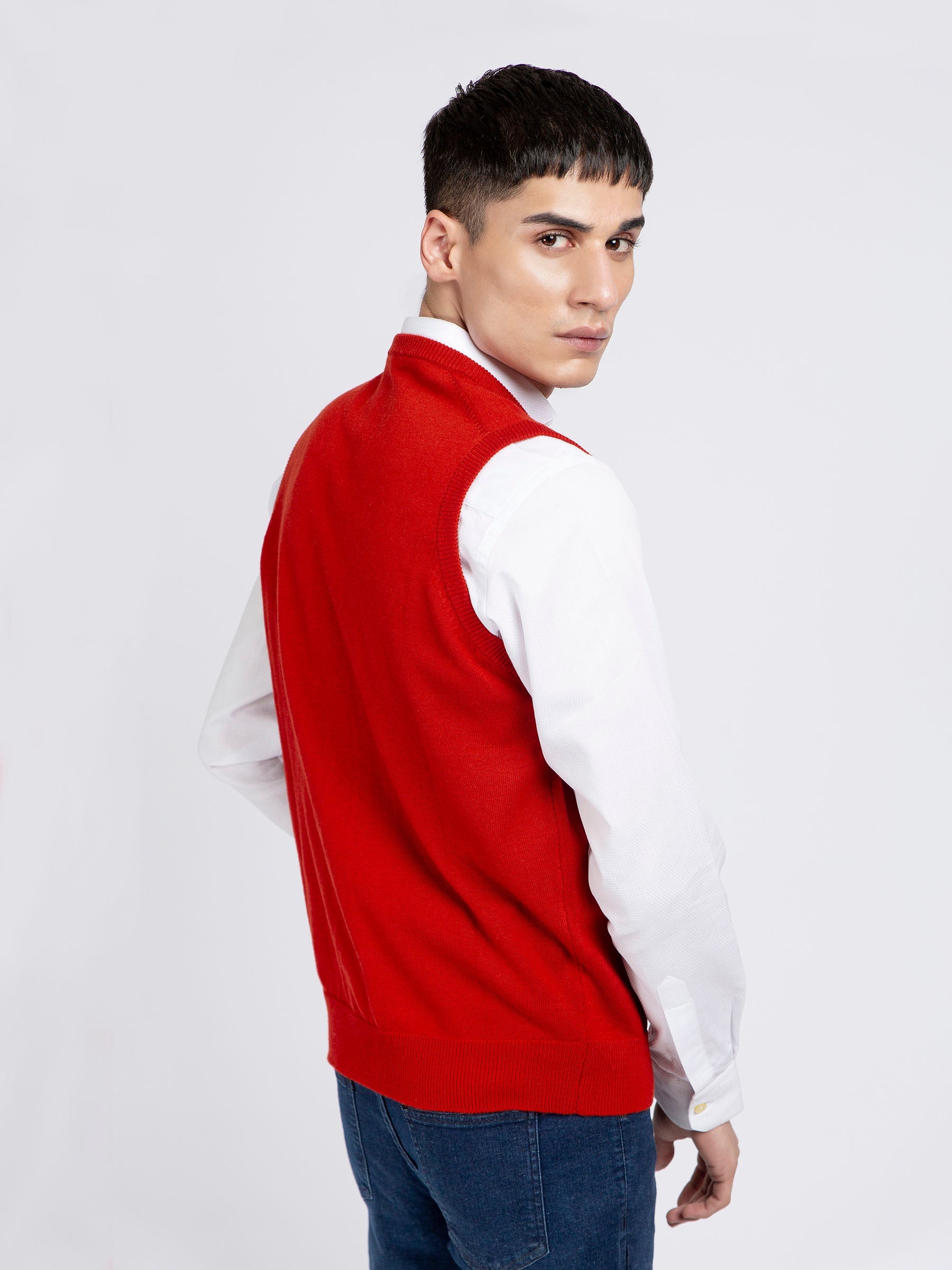 Orange Wool Blended Sleeveless Sweater