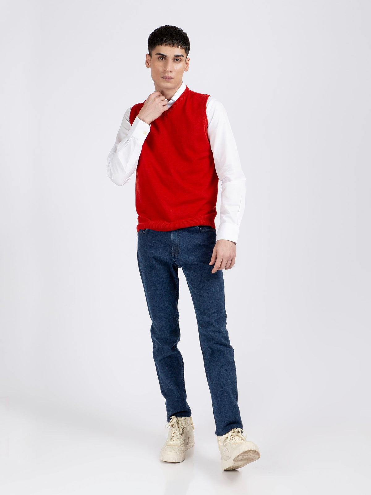 Orange Wool Blended Sleeveless Sweater