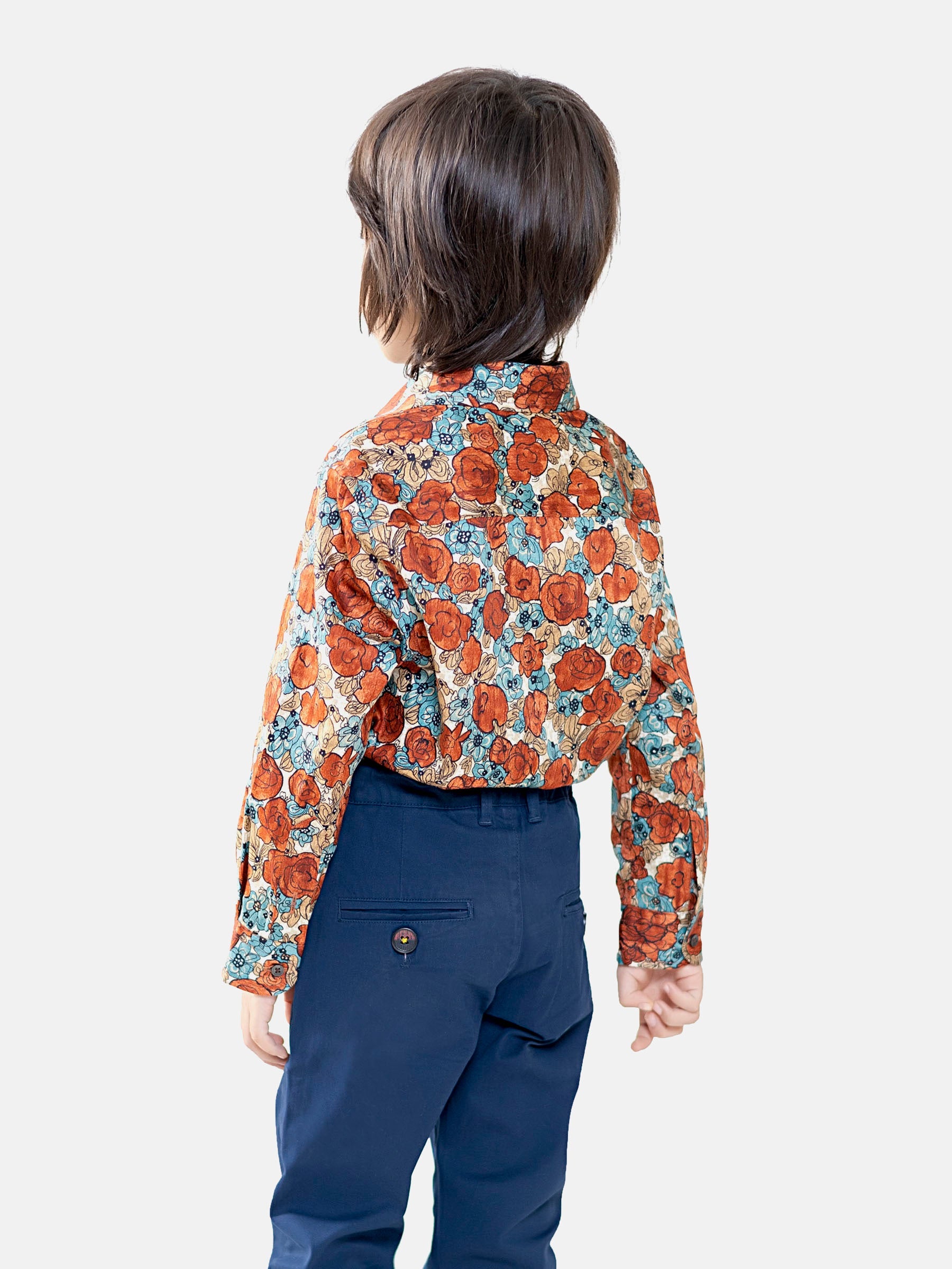 Orange & Blue Floral Printed Casual Shirt