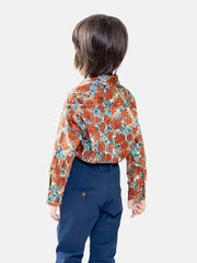 Orange & Blue Floral Printed Casual Shirt