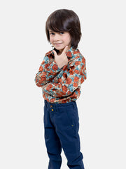 Orange & Blue Floral Printed Casual Shirt