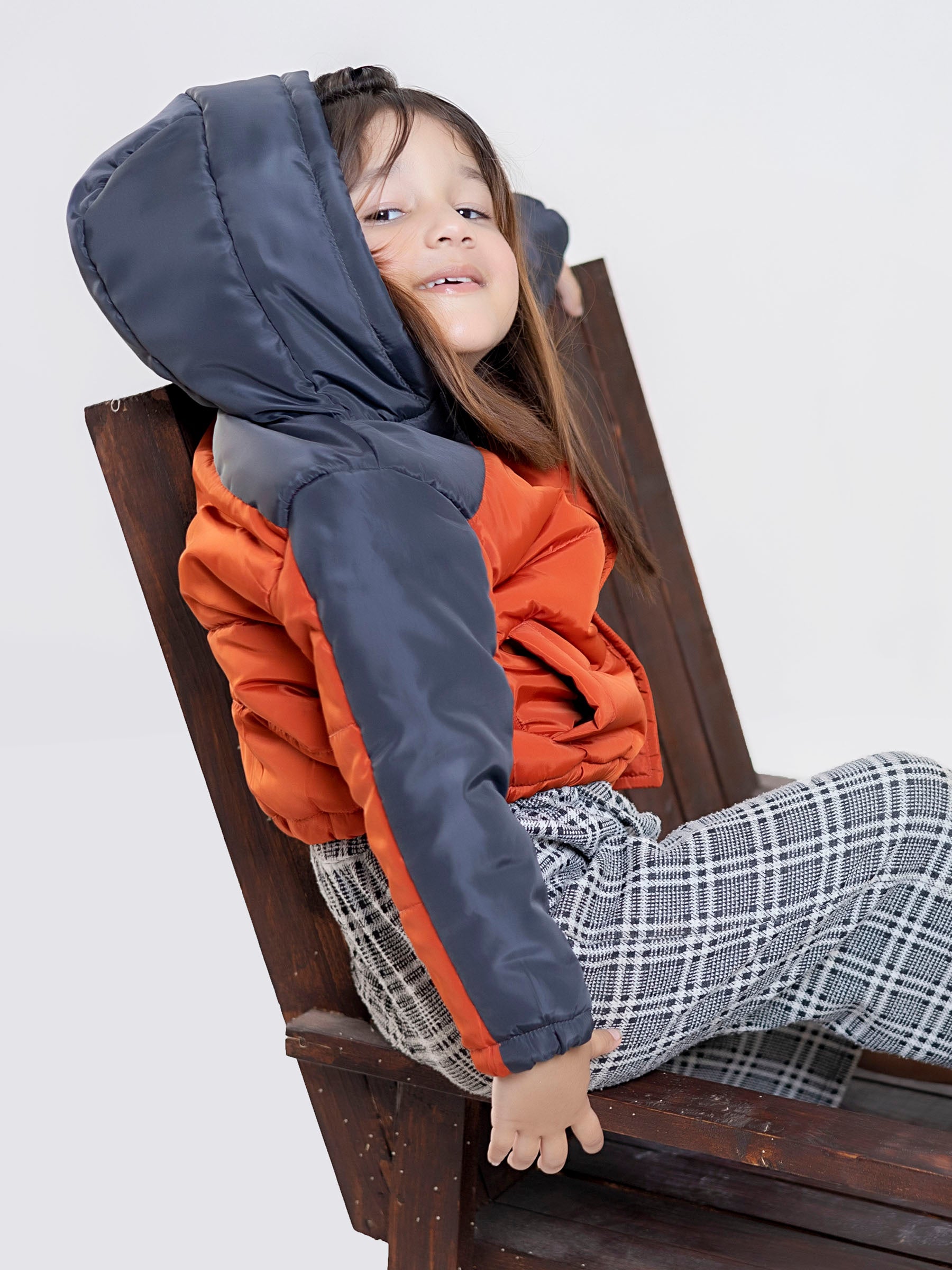 Orange & Grey Casual Jacket With Hoodie - Unisex