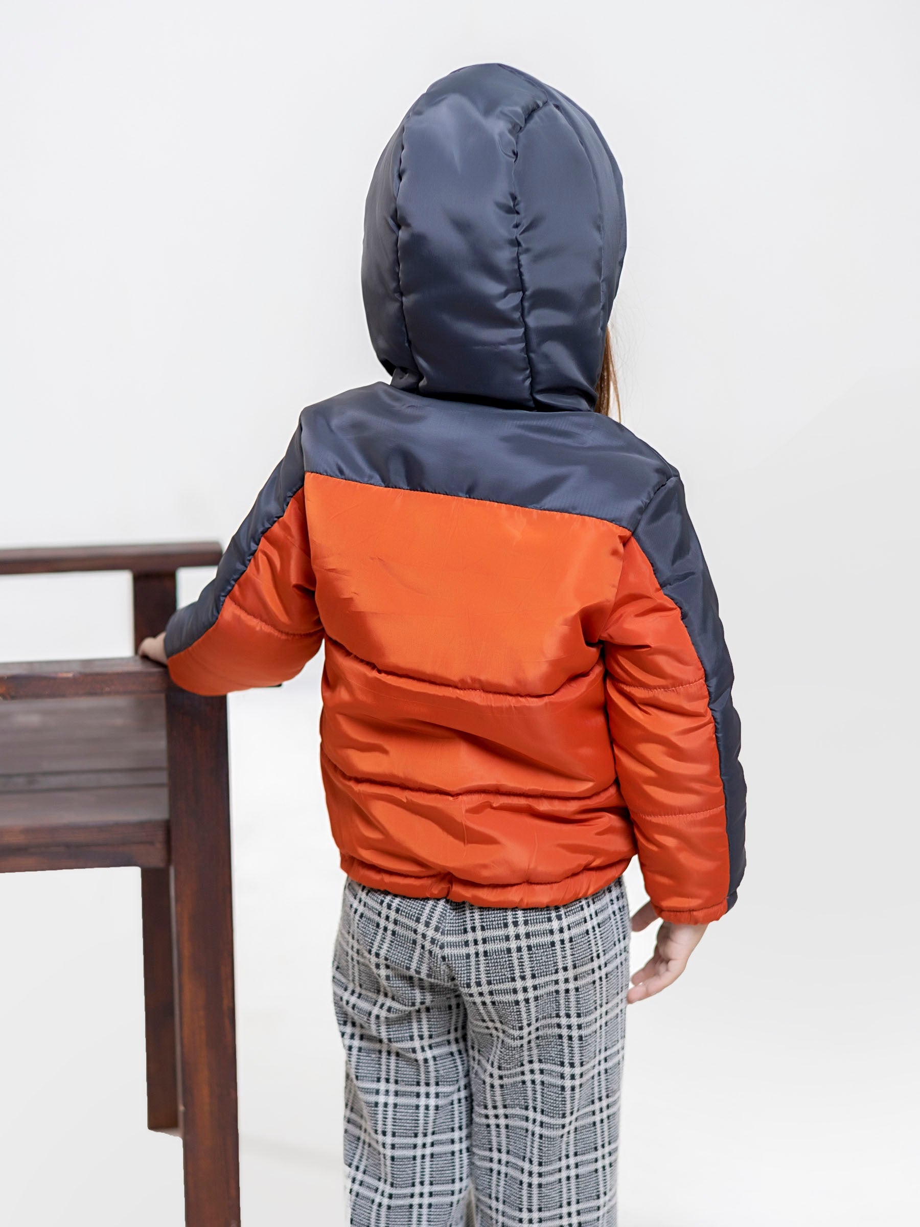 Orange & Grey Casual Jacket With Hoodie - Unisex