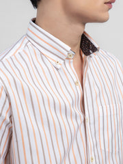 Orange & White Striped Button Down Shirt With Detailing