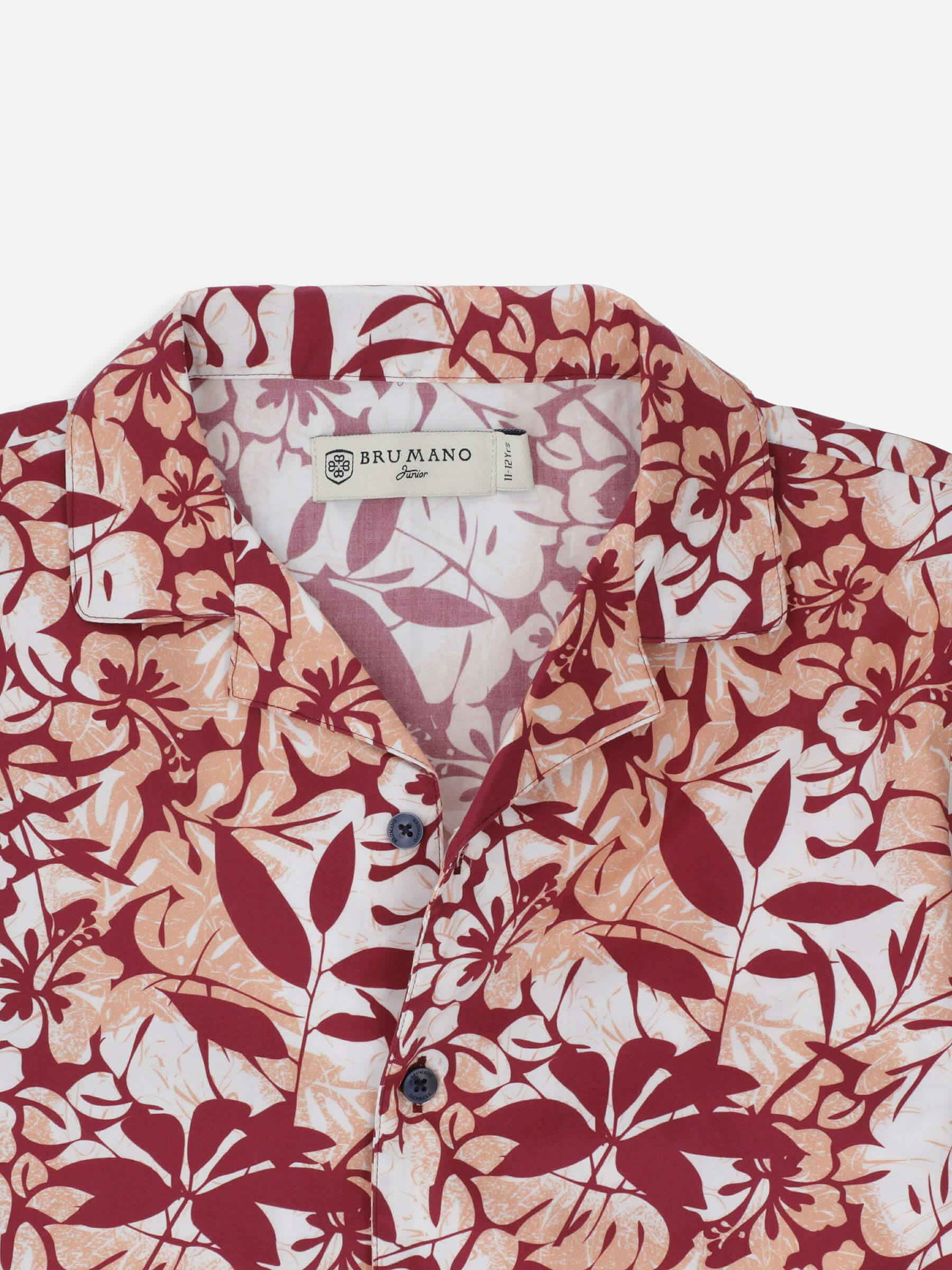 Peach Floral Printed Cuban Collar Half Sleeve Casual Shirt