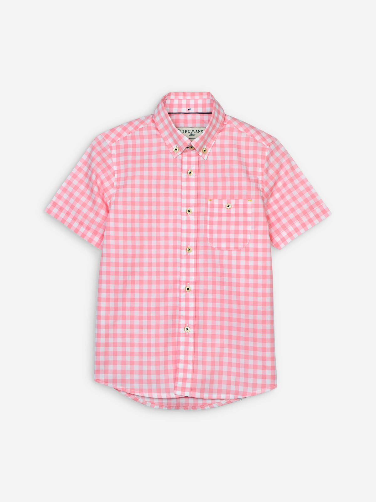 Peach Pink Gingham Short Sleeve Casual Shirt